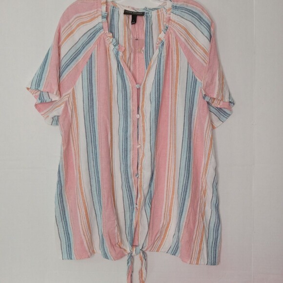Lane Bryant size 14 Top Linen Blend Blue Multicolor Striped Tie Bottom - Picture 1 of 10